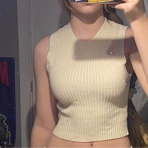3/$20 OKAKIE Sleeveless Ribbed Knit Top - Cream